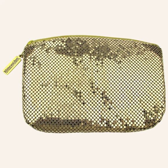 Whiting & Davis Gold Mesh Evening Bag Zippered Clutch Vintage Holiday Party NYE - Picture 1 of 11